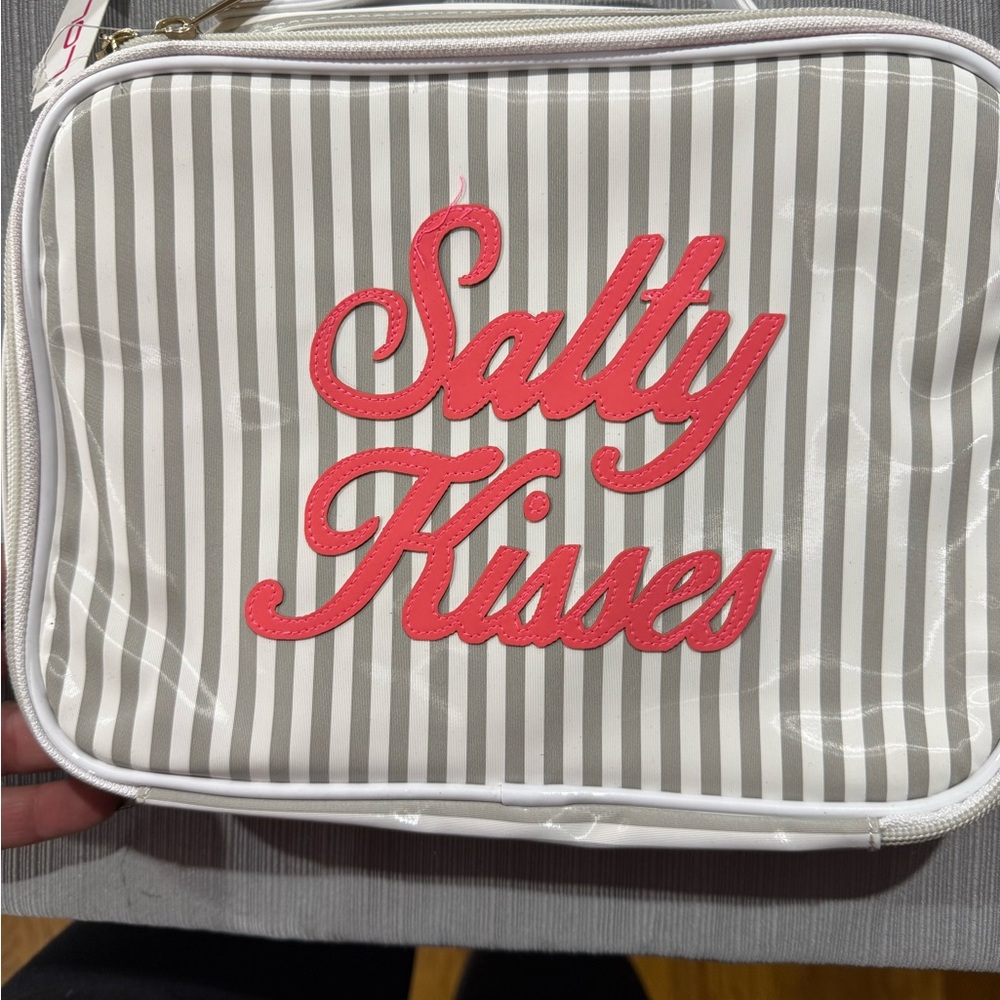 Striped Cosmetic Bag - Gray and Pink - Picture 1 of 2